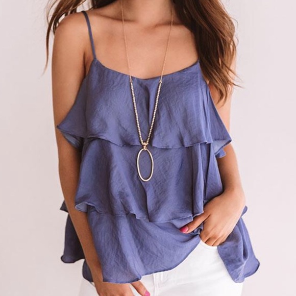 Periwinkle Ruffle Tank - Picture 2 of 5